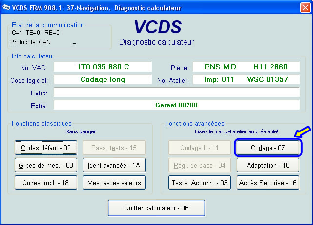Ecran Calculateur 37 Navigation Codage